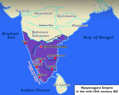 Imperio Vijayanagara, ubicación