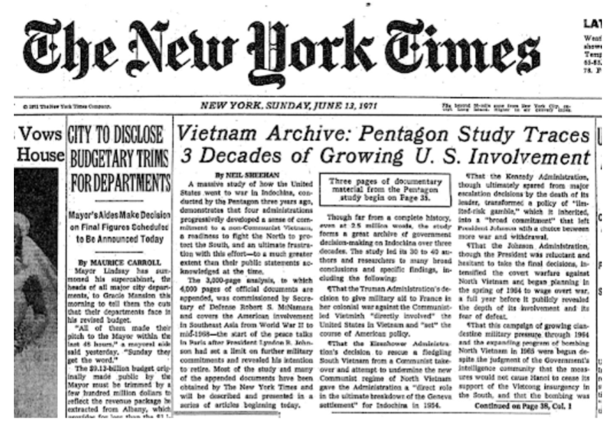 The New York Times anunció los papeles del pentagono sobre Vietnam